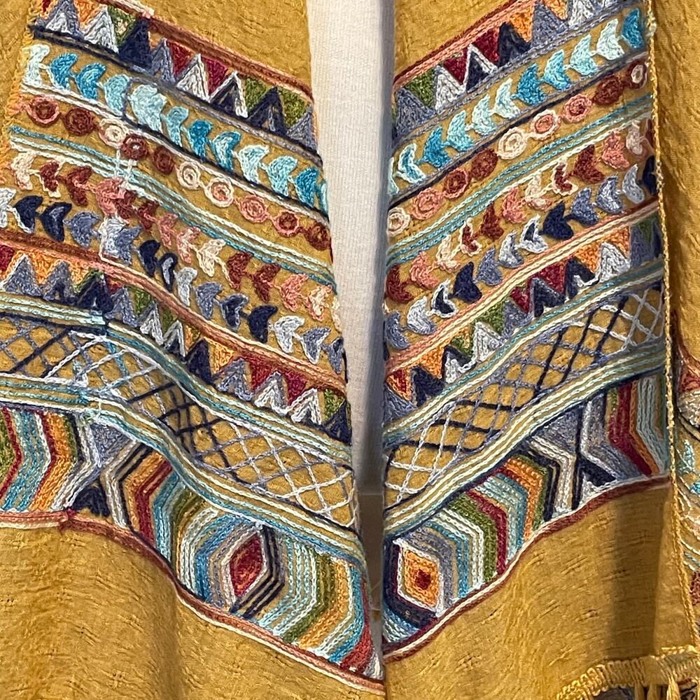 Bohemian Gold Embroidered Wrap Womens One Size Aztec Boho Fringe Coverup - Picture 4 of 7